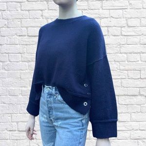 Topshop boxy navy blue snap sweater